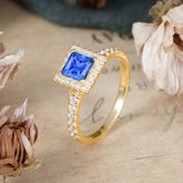 Princess Cut Sapphire Engagement Ring Half Eternity Halo Promise Ring